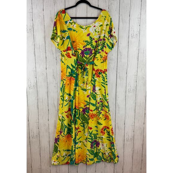 Jams World Florest Yellow Paca Palomorca Hawaiian Maxi Dress W383 Size Large - Picture 2 of 14